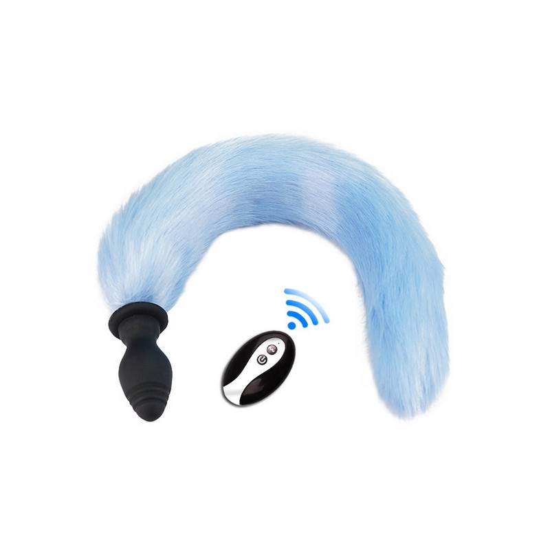 Kinky Puppy Plug Queue vibrant Fox Tail Vibe 6.5 x 3.2cm Queue 40cm Bleue